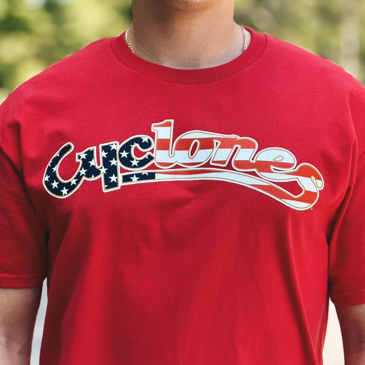 Champion® Patriotic Cyclones Script Cardinal T-Shirt